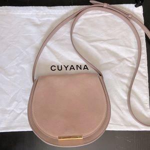 Cuyana dusty rose suede mini saddle bag